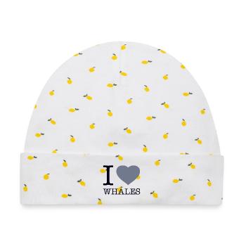I LOVE WHALES - Baby Premium Organic Mütze - Weiß/Zitronengelb - Vorne