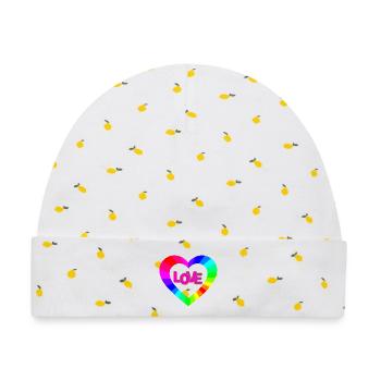 NeonLOVE Regenbogenherz - Baby Premium Organic Mütze - Weiß/Zitronengelb - Vorne