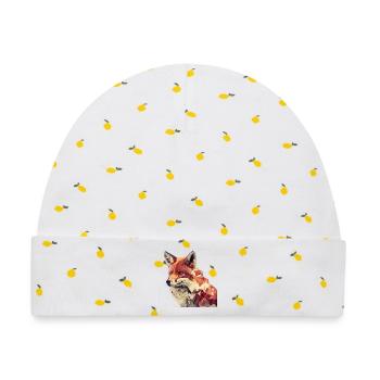 Fuchs - Geometrisches Tier Print - Baby Premium Organic Mütze - Weiß/Zitronengelb - Vorne