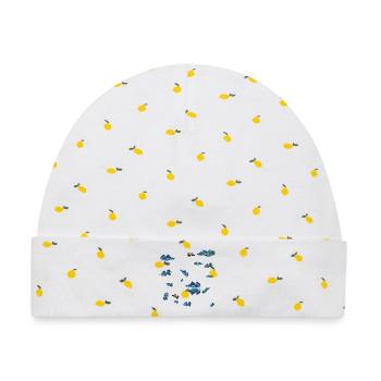 Blauer Sneaker Streu Muster  - Baby Premium Organic Mütze - Weiß/Zitronengelb - Vorne