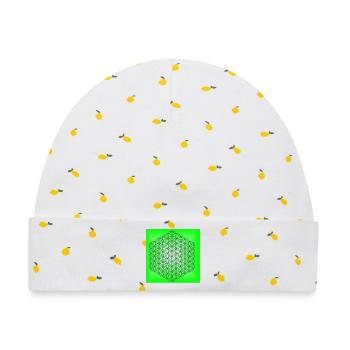 Blume des Lebens Entspannung - 5.Dimension - Baby Premium Organic Mütze - Weiß/Zitronengelb - Vorne