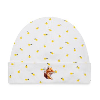 Polygon Fuchs Design, Hübscher Fuchs - Baby Premium Organic Mütze - Weiß/Zitronengelb - Vorne