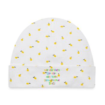 Abschiedsgeschenke Team - Gemeinsame Zeit Danke - Baby Premium Organic Mütze - Weiß/Zitronengelb - Vorne