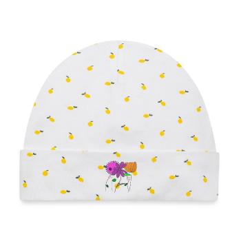 Blumenmotive mit bunten Blumen und Blättern - Baby Premium Organic Mütze - Weiß/Zitronengelb - Vorne