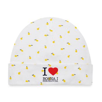 I LOVE BOSNA I HERCEGOVINA Bosnien und Herzegowina - Baby Premium Organic Mütze - Weiß/Zitronengelb - Vorne