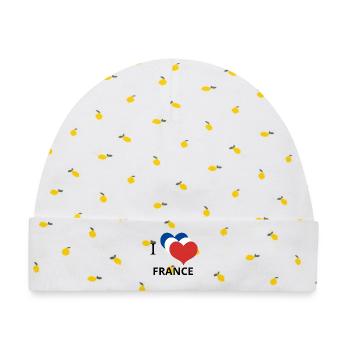 Ich liebe FRANKREICH Typografie Design Logo - Baby Premium Organic Mütze - Weiß/Zitronengelb - Vorne