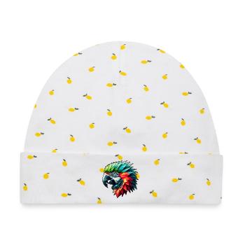 Papagei in Polygon Design Bunt - Baby Premium Organic Mütze - Weiß/Zitronengelb - Vorne