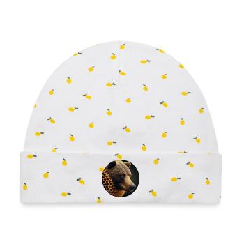 Braunbär in Bienen Wabe - Baby Premium Organic Mütze - Weiß/Zitronengelb - Vorne