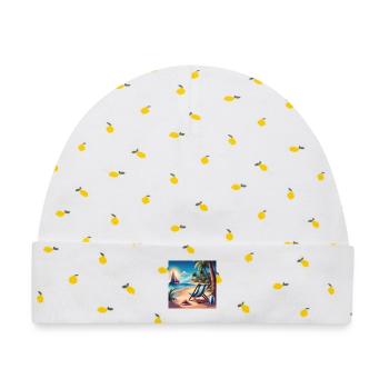 Urlaub am Meer, Sommerurlaub - Baby Premium Organic Mütze - Weiß/Zitronengelb - Vorne