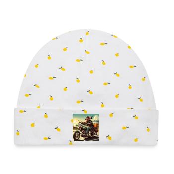 Affe auf Motorrad - Baby Premium Organic Mütze - Weiß/Zitronengelb - Vorne