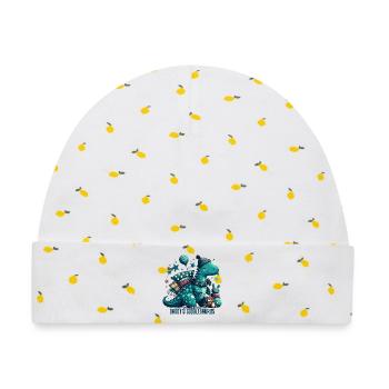 Daddy’s Cuddlesaurus Kuschel-Dinosaurier Geschenk - Baby Premium Organic Mütze - Weiß/Zitronengelb - Vorne