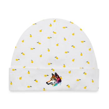 Colorfull Wolfskopf - Baby Premium Organic Mütze - Weiß/Zitronengelb - Vorne