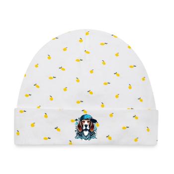 Beagle Gangsta Hund Cappy Geschenk - Baby Premium Organic Mütze - Weiß/Zitronengelb - Vorne