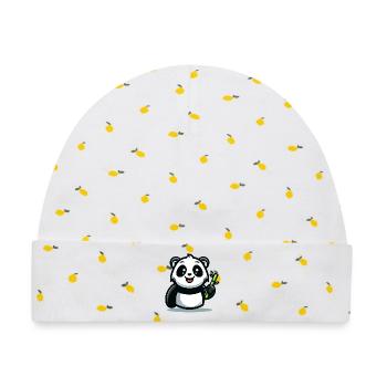 Panda-Snackzeit: Der Bambusfresser - Baby Premium Organic Mütze - Weiß/Zitronengelb - Vorne