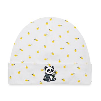 Bamboo Buddy: Der Content-Panda - Baby Premium Organic Mütze - Weiß/Zitronengelb - Vorne