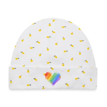 Regenbogenherz Pinselstrich - Baby Premium Organic Mütze - Weiß/Zitronengelb - Vorne