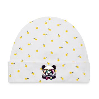 Panda mit Brille und Fliege - Baby Premium Organic Mütze - Weiß/Zitronengelb - Vorne