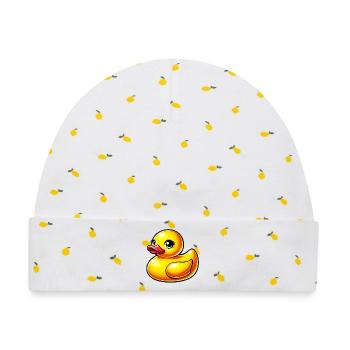 Ente Ente Ente Ente Ente - Baby Premium Organic Mütze - Weiß/Zitronengelb - Vorne