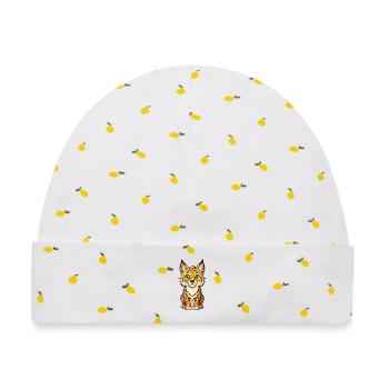 Luchs Niedliche Zeichentrickfigur Kawaii Clipart - Baby Premium Organic Mütze - Weiß/Zitronengelb - Vorne
