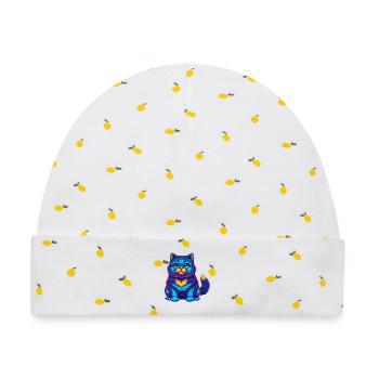 Hantilly Tiffany Katzenrasse Cartoon Kawaii Tier P - Baby Premium Organic Mütze - Weiß/Zitronengelb - Vorne