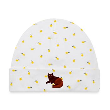 Roter Nachtkater Pixelkunst - Baby Premium Organic Mütze - Weiß/Zitronengelb - Vorne