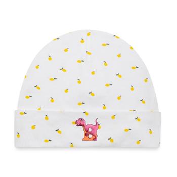 B - DINOSAURIER, Personalisierbar - Baby Premium Organic Mütze - Weiß/Zitronengelb - Vorne