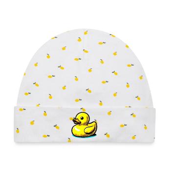 Ente Ente Ente Ente Ente - Baby Premium Organic Mütze - Weiß/Zitronengelb - Vorne