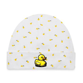 Ente Ente Ente Ente Ente - Baby Premium Organic Mütze - Weiß/Zitronengelb - Vorne