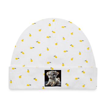Funkelnder Hund im Diamant-Look - Baby Premium Organic Mütze - Weiß/Zitronengelb - Vorne
