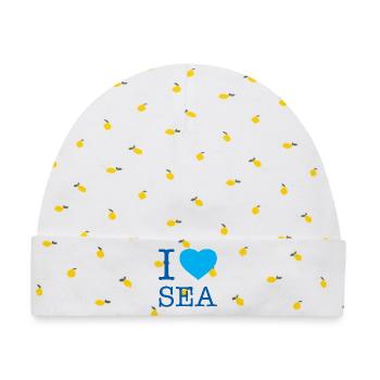 I LOVE SEA - Baby Premium Organic Mütze - Weiß/Zitronengelb - Vorne
