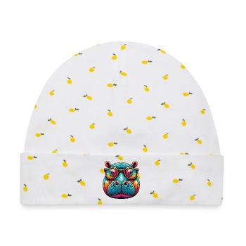 Nilpferd - Baby Premium Organic Mütze - Weiß/Zitronengelb - Vorne