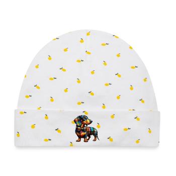 Dachshund - Baby Premium Organic Mütze - Weiß/Zitronengelb - Vorne