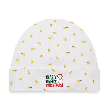 Festliches Bär Weihnachtsdesign - Baby Premium Organic Mütze - Weiß/Zitronengelb - Vorne