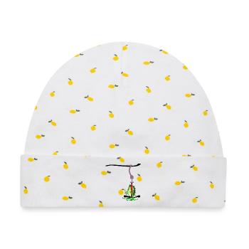 SKILIFT KINDER SKIFAHREN DINOSAURIER - Baby Premium Organic Mütze - Weiß/Zitronengelb - Vorne