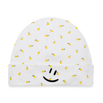 Smily schwarz - Baby Premium Organic Mütze - Weiß/Zitronengelb - Vorne