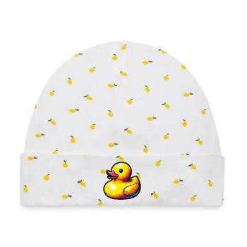 Ente Ente Ente Ente Ente - Baby Premium Organic Mütze - Weiß/Zitronengelb - Vorne