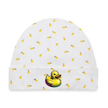 Ente Ente Ente Ente Ente - Baby Premium Organic Mütze - Weiß/Zitronengelb - Vorne