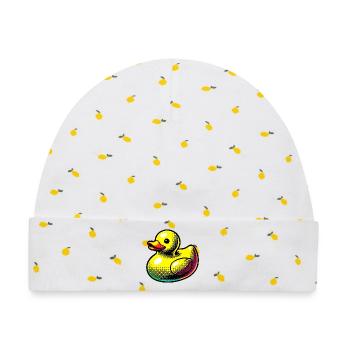 Ente Ente Ente Ente Ente - Baby Premium Organic Mütze - Weiß/Zitronengelb - Vorne