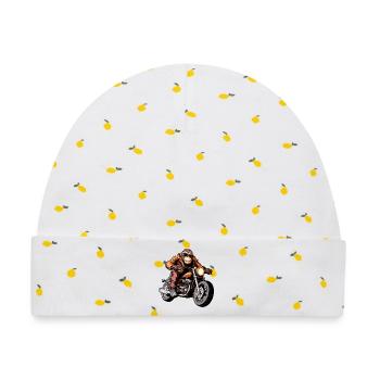 Affen Motorradfahrer / Motorrad Affe - Baby Premium Organic Mütze - Weiß/Zitronengelb - Vorne