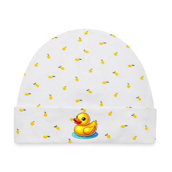 Ente Ente Ente Ente Ente - Baby Premium Organic Mütze - Weiß/Zitronengelb - Vorne