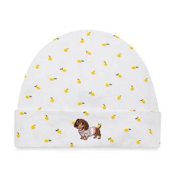Kuscheliger Pullover Dackel - Baby Premium Organic Mütze - Weiß/Zitronengelb - Vorne