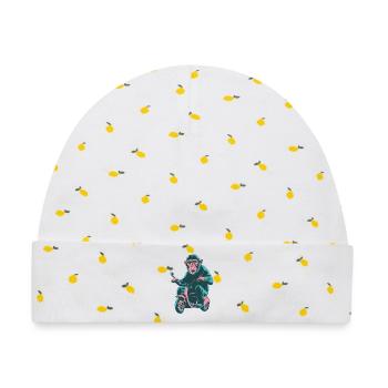 Cooler Affe auf einem Retro-Scooter - Baby Premium Organic Mütze - Weiß/Zitronengelb - Vorne