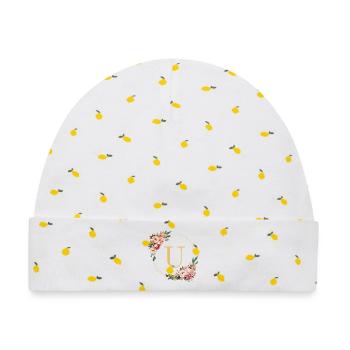 U Monogramm, Blumen-Kranz, personalisierbar - Baby Premium Organic Mütze - Weiß/Zitronengelb - Vorne