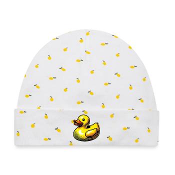 Ente Ente Ente Ente Ente - Baby Premium Organic Mütze - Weiß/Zitronengelb - Vorne