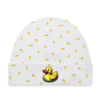 Ente Ente Ente Ente Ente - Baby Premium Organic Mütze - Weiß/Zitronengelb - Vorne