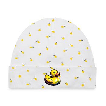 Ente Ente Ente Ente Ente - Baby Premium Organic Mütze - Weiß/Zitronengelb - Vorne