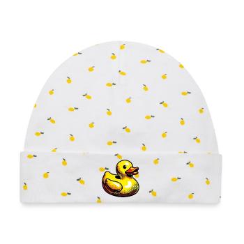 Ente Ente Ente Ente Ente - Baby Premium Organic Mütze - Weiß/Zitronengelb - Vorne