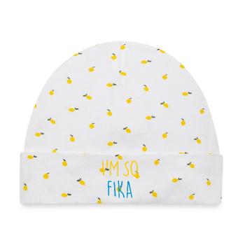 I'M SO FIKA Sverige Schweden - Baby Premium Organic Mütze - Weiß/Zitronengelb - Vorne