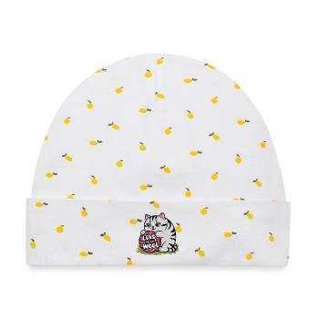 Eine kleine Katze mit Wollknäuel - Baby Premium Organic Mütze - Weiß/Zitronengelb - Vorne