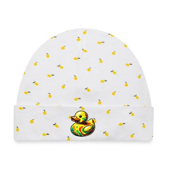 Ente Ente Ente Ente Ente - Baby Premium Organic Mütze - Weiß/Zitronengelb - Vorne